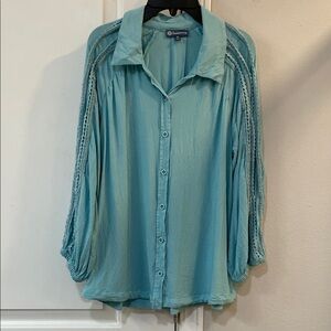 Democracy Aqua Button-Up Blouse